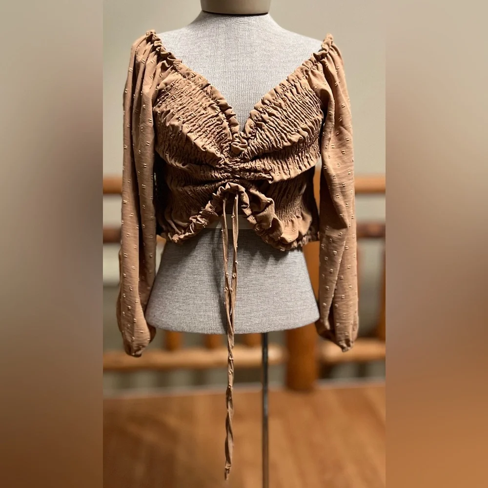 Smocked Peasant Blouse with Adjustable Drawstring